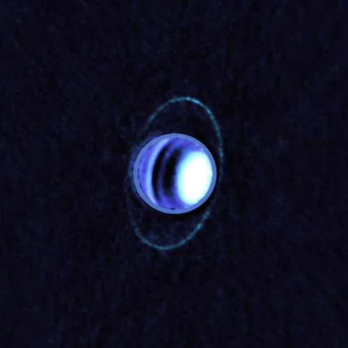 Imagen compuesta de la atmósfera y los anillos de Urano tomada con el radiotelescopio ALMA en diciembre de 2017/ALMA (ESO/NAOJ/NRAO); E. Molter and I. de Pater