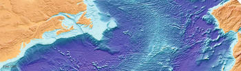 Mapa del relieve del fondo submarino del norte del Oceáno Atlántico.
