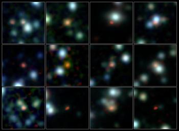 ALMA logra detectar la ubicación de más de 100 de las galaxias con mayor formación estelar en el universo temprano. ALMA (ESO/NAOJ/NRAO), J. Hodge et al., A. Weiss et al., NASA Spitzer Science Center.