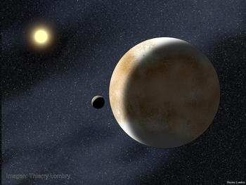Eris, el mayor objeto transneptuniano hallado hasta la fecha, junto con su luna Disnomia.