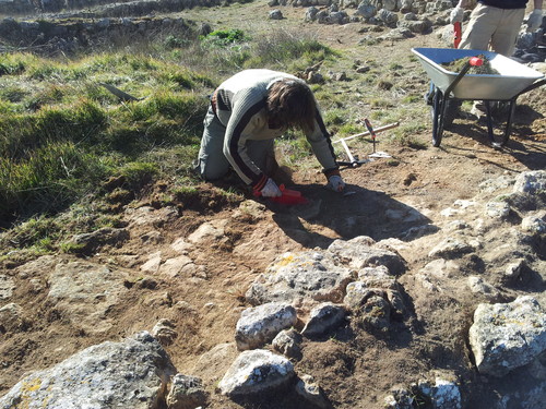 Un arqueólogo limpia los restos de un suelo de piedra. FOTO: ARBOTANTE.