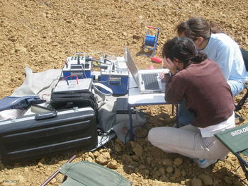 Investigadoras del Ciale analizan las aguas subterráneas sobre el terreno.
