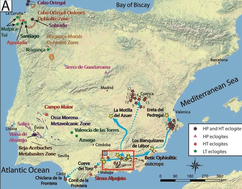 Mapa de eclogitas arqueológicas y rocas relacionadas. Imagen: UGR.
