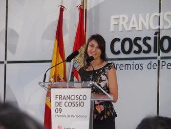 Ana Victoria Pérez, co-directora de la Agencia Dicyt, durante su discurso tras la recogida del premio Cossío.