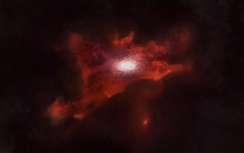 Artist’s impression of a young galaxy surrounded by a huge gaseous cloud/NAOJ