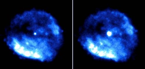 Remanente de la supernova RCW103. Izquierda: 2011-2015. Derecha: 2016. / CSIC.