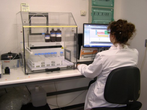 Una investigadora en los laboratorios de Biomasa del CEDER de Lubia.