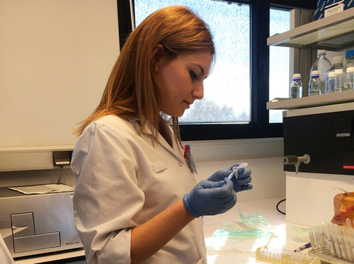 La nutricionista Andrea Corina trabajando en el laboratorio. Foto: F. Descubre.