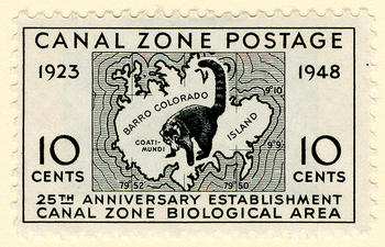 Estampilla postal conmemorativa de los 25 años del establecimiento de la estación biológica de Barro Colorado, en el Canal de Panamá. (Foto: Institución Smithsonian)
