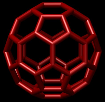 Representación de los compuestos conocidos como fullerenos, con estructuras formadas por anillos pentagonales y hexagonales.