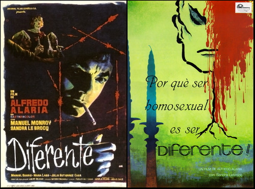 Cartel de Diferente (1961) y en su reestreno en 1978, con referencia explícita a la homosexualidad.