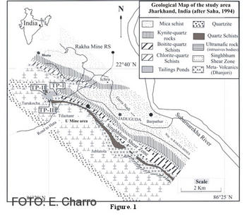 Mapa de las minas de Jaduguda donde se ha centrado el estudio.