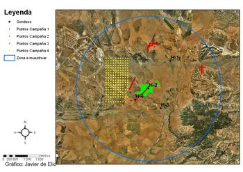 Zona de muestreo en un trabajo de caracterización de CO2 en la superficie en la zona de Hontomín (Burgos). Gráfico: Javier de Elio