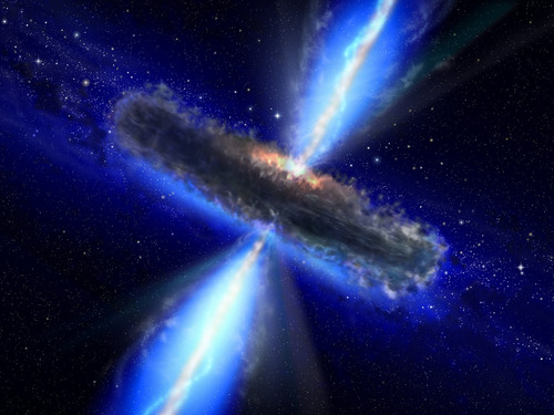 Impresión artística de un núcleo galáctico activo. Crédito: ESA/NASA, proyecto AVO y Paolo Padovani.
