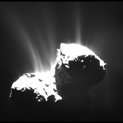 Chorros de polvo emergiendo del núcleo del cometa./ESA/Rosetta/MPS for OSIRIS Team MPS/UPD/LAM/IAA/SSO/INTA/UPM/DASP/IDA