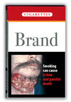 Composición combinada de imagen y texto en una cajetilla de tabaco