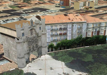 Arco de Santa María, en la ciudad de Burgos, y edificios adyacentes, modelados para Google Earth.