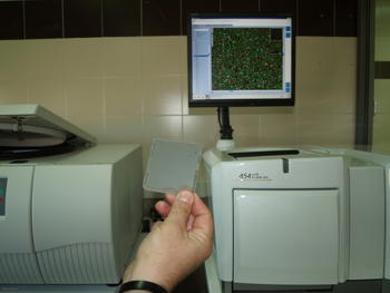 Una de las placas en las que se deposita el material genético para su análisis en el secuenciador.