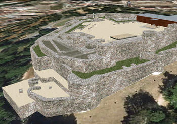 Castillo de Burgos en tres dimensiones, creado en el proyecto 3D Burgos para Google Earth.