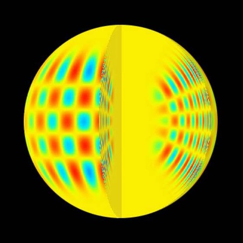 Representación gráfica de las ondas acústicas en una estrella. Imagen: ESO.