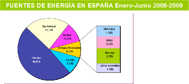 Fuentes de energía total en España entre 2008 y 2009. Gráfico: IDAE y Carmen Orozco