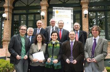 Roberto Hornero (segundo por la derecha en la fila inferior), en la presentación esta semana de los proyectos Cero Envejecimiento de la FGCSIC.