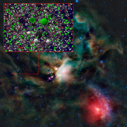 El compuesto organohalogenado clorometano descubierto por ALMA alrededor de estrellas jóvenes en IRAS 16293-2422.  Créditos: B. Saxton (NRAO/AUI/NSF).