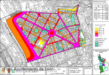 Mapa estratégico de ruido del distrito 2 de León según la superficie afectada