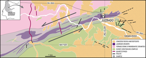Mapa geológico (GEODE, Villar Alonso et al., 2018).