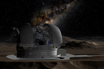Representación artística del European Extremely Large Telescope (E-ELT), el futuro telescopio del Observatorio Europeo Austral (ESO) que se construirá en Chile. (Foto: ESO) 
