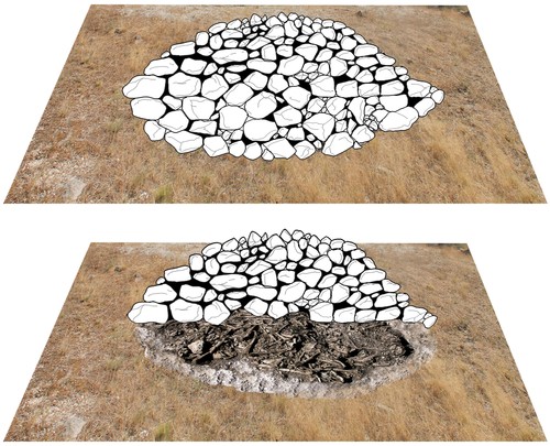 Reconstrucción de la apariencia original del montículo megalítico de Alto de Reinoso. Gráfico Héctor Magallón Arcusa. Crédito Alt et al. 2016