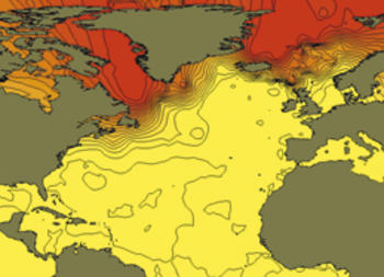 El color rojo del mapa indica dónde se encuentra actualmente el plancton analizado.