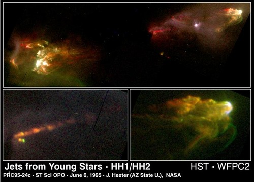 Jets from young stars HH1/HH2. Crédito: J. Hester (ASU), WFPC2 Team, NASA