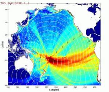Mapa que representa el alcance de un tsunami (FOTO: CICESE).