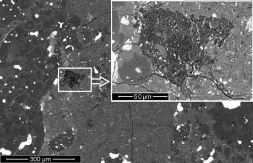 Sección de la condrita carbonácea La Paz 02342 y ampliación del clasto cometario. / CSIC-Carnegie Institution.