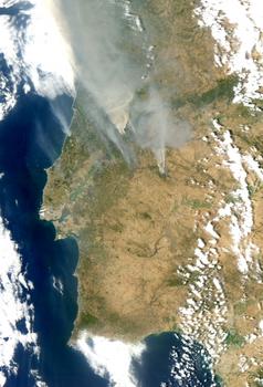 Imagen por satélite de los incendios de Portugal del mes de agosto de 2003