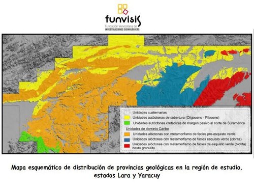 Mapa esquemático de distribución de provincias geológicas en la región de estudio, estados Lara y  Yaracuy. FOTO: FUNVISIS