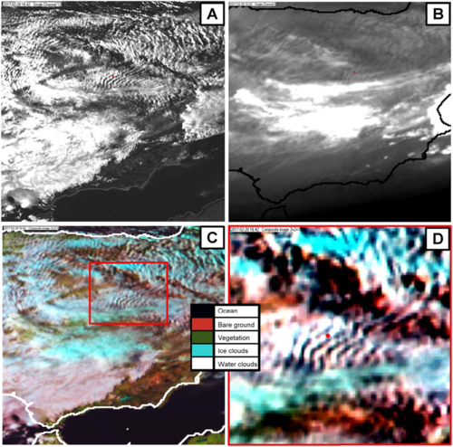 Imágenes de Meteosat Second Generation (MSG) a las 16:42 h. 28 de febrero de 2017 sobre el centro de la Península/P. Bolgiani et al. 2018