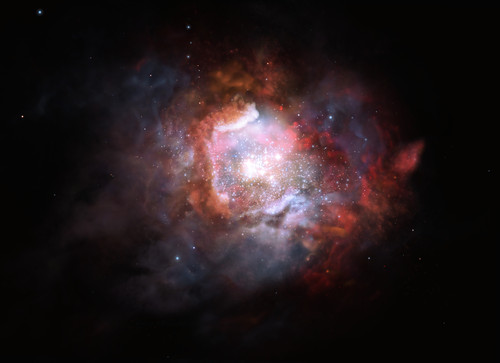 Estrellas masivas en galaxias con estallidos de formación estelar. Crédito: ESO/M. Kornmesser.