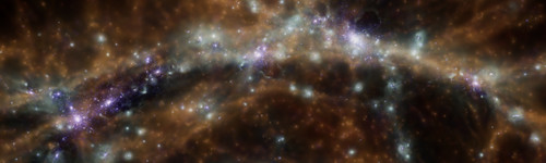 Cúmulos de galaxias incrustados en la red cósmica de materia oscura. / ESA.