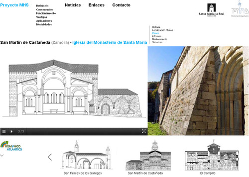 Interfaz de la web desarrollada en el marco del proyecto MHS, con información sobre la iglesia del Monasterio de Santa María, en San Martín de Castañeda (Zamora). 