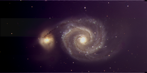 Galaxia M51 o “galaxia del remolino”, imagen obtenida por PAUCam. Imagen: IFAE.