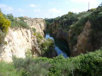 Aguas con metales rodeadas de escobas, junto a las minas de Barruecopardo (Salamanca).