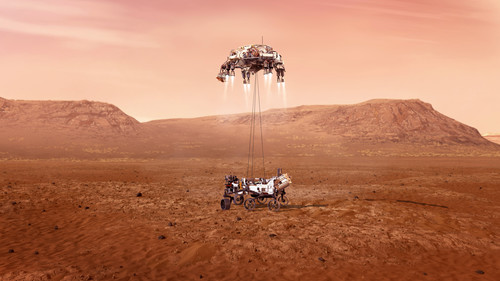Ilustración de Perseverance posándose en la superficie marciana/NASA/JPL-Caltech