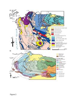 Esquema geológico del noroeste de Iberia con la forma curvada que adquirió hace 300 millones de años.