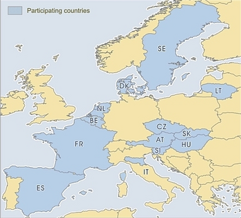 Países europeos participantes en el portal de información hidrológica.