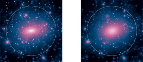Materia oscura en dos galaxias simuladas en un ordenador./Brinckmann y colaboradores.