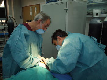 Antonio López-Valverde, a la izquierda, y Javier Montero, en el laboratorio de Cirugía.