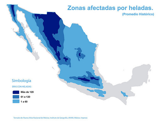 Zonas afectadas por heladas en México.