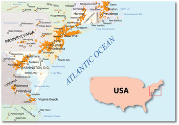 Costa Este de Estados Unidos, mapa de la versión demostrativa de Maptorian.